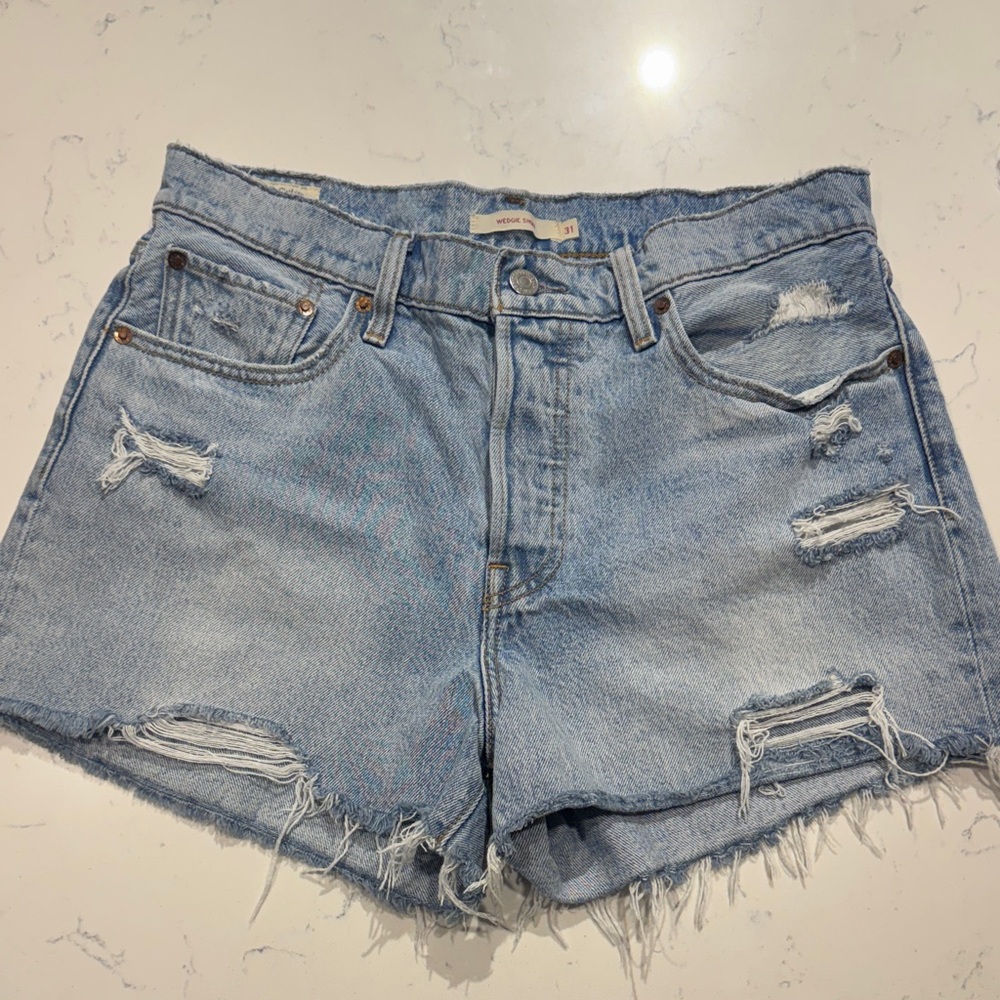 Levi's Light Blue Ripped Jean Shorts - Wedgie Short